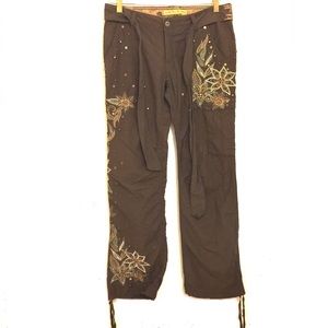 Miss Me Brown Embroidered Studded Cargo Pants